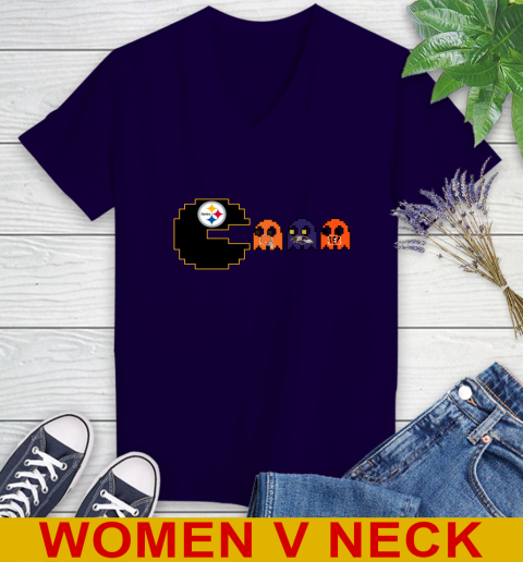 Pittsburgh Steelers NFL Football Pac Man Champion Women's V-Neck T-Shirt 4