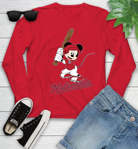 MLB Baseball Washington Nationals Cheerful Mickey Mouse Shirt Youth Long Sleeve - Image 12