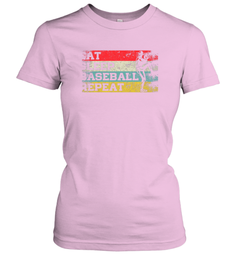 hyo2 vintage retro eat sleep baseball repeat funny sport player ladies t shirt 20 front light pink