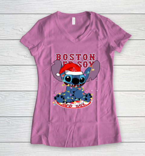 Boston Red Sox MLB noel stitch Baseball Christmas Women's V-Neck T-Shirt 8