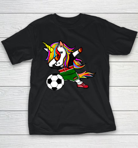 Funny Dabbing Unicorn Kenya Football Kenyan Flag Soccer Youth T-Shirt