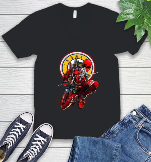 NBA Deadpool Marvel Comics Sports Basketball Indiana Pacers V-Neck T-Shirt 2