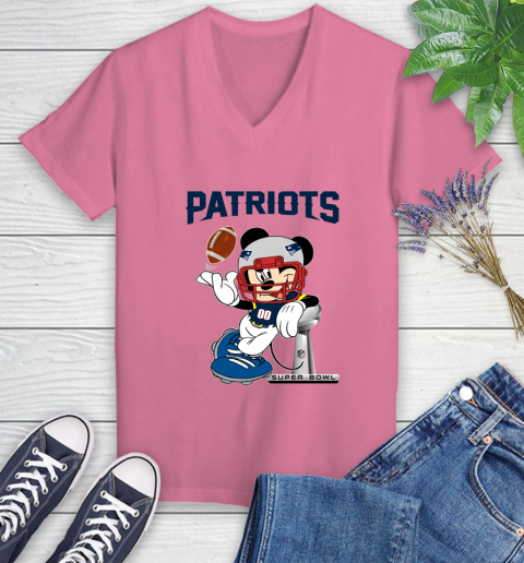 NFL New England Patriots Mickey Mouse Disney Super Bowl Football T Shirt Women's V-Neck T-Shirt 13