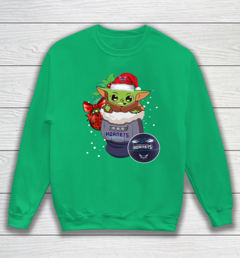 Charlotte Hornets Christmas Baby Yoda Star Wars Funny Happy NBA Sweatshirt 6