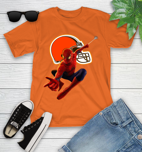 NFL Spider Man Avengers Endgame Football Cleveland Browns Youth T-Shirt 7