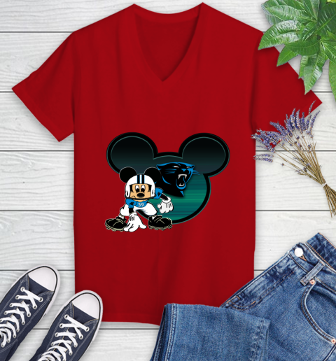 NFL Carolina Panthers Mickey Mouse Disney Football T Shirt Women's V-Neck T-Shirt 12