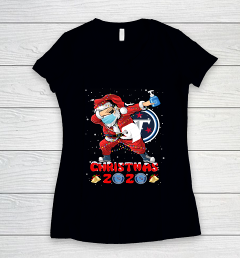 Tennessee Titans Funny Santa Claus Dabbing Christmas 2020 NFL Women's V-Neck T-Shirt