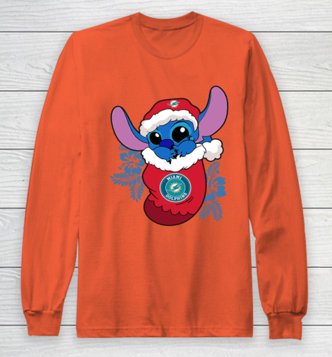 Miami Dolphins Christmas Stitch In The Sock Funny Disney NFL Long Sleeve T-Shirt 5