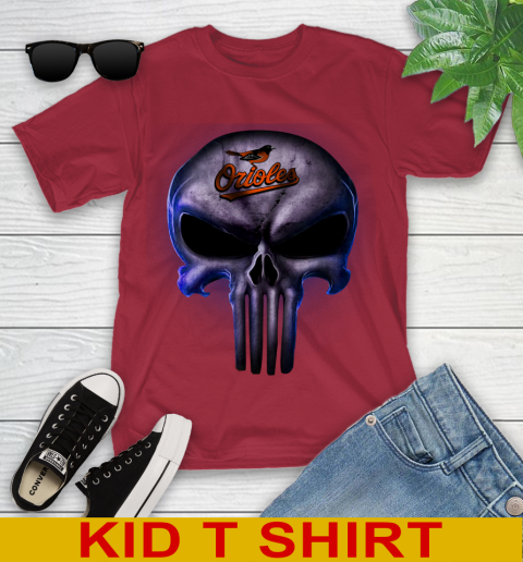 Baltimore Orioles MLB Baseball Punisher Skull Sports Youth T-Shirt 12