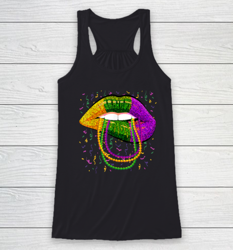 Mardi Gras Lips Queen Beads Outfit For Women Carnival Racerback Tank