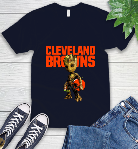Cleveland Browns NFL Football Groot Marvel Guardians Of The Galaxy V-Neck T-Shirt 3