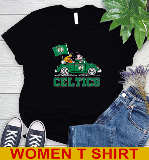 NBA Basketball Boston Celtics Pluto Mickey Driving Disney Shirt Women's T-Shirt 2