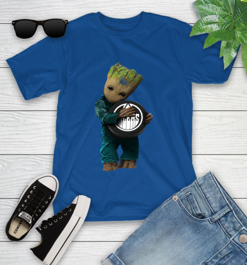 NHL Groot Guardians Of The Galaxy Hockey Sports Edmonton Oilers Youth T-Shirt 9