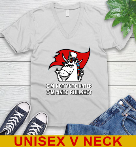 Tampa Bay Buccaneers NFL Football Unicorn I'm Not Anti Hater I'm Anti Bullshit V-Neck T-Shirt