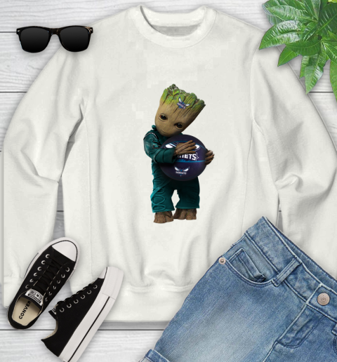 NBA Groot Guardians Of The Galaxy Basketball Sports Charlotte Hornets Youth Sweatshirt