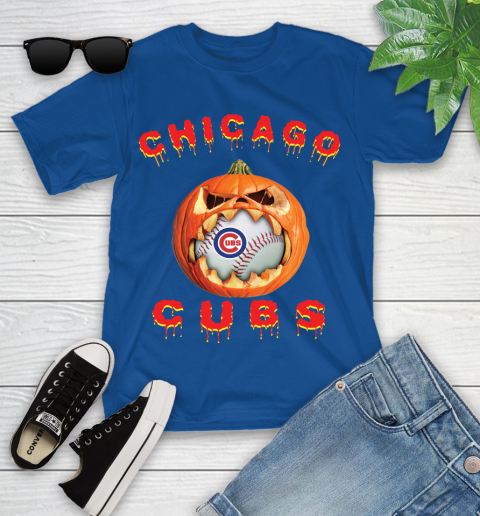 MLB Chicago Cubs Halloween Pumpkin Baseball Sports Youth T-Shirt 9