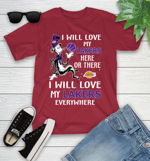 NBA Basketball Los Angeles Lakers I Will Love My Lakers Everywhere Dr Seuss Shirt Youth T-Shirt 12