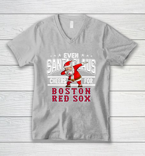 Boston Red Sox Even Santa Claus Cheers For Christmas MLB V-Neck T-Shirt 3