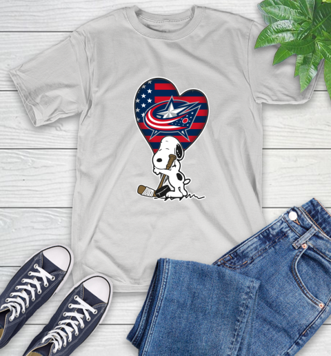 Columbus Blue Jackets NHL Hockey The Peanuts Movie Adorable Snoopy T-Shirt