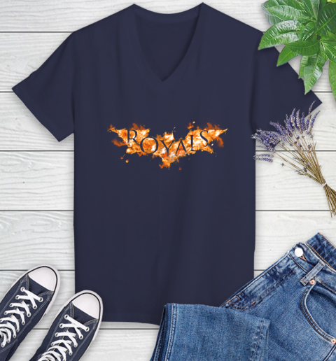 MLB Kansas City Royals Batman Logo DC Baseball Sports Shirt Women's V-Neck T-Shirt 12