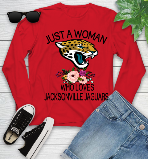 NFL Just A Woman Who Loves Jacksonville Jaguars Football Sports Youth Long Sleeve 8