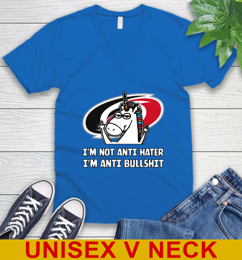 Carolina Hurricanes NHL Hockey Unicorn I'm Not Anti Hater I'm Anti Bullshit V-Neck T-Shirt 6