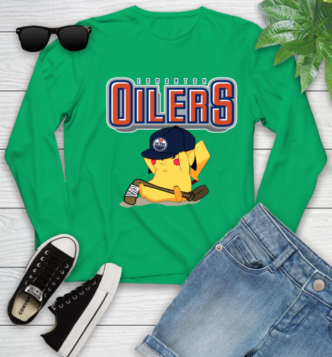 NHL Pikachu Hockey Sports Edmonton Oilers Youth Long Sleeve 6