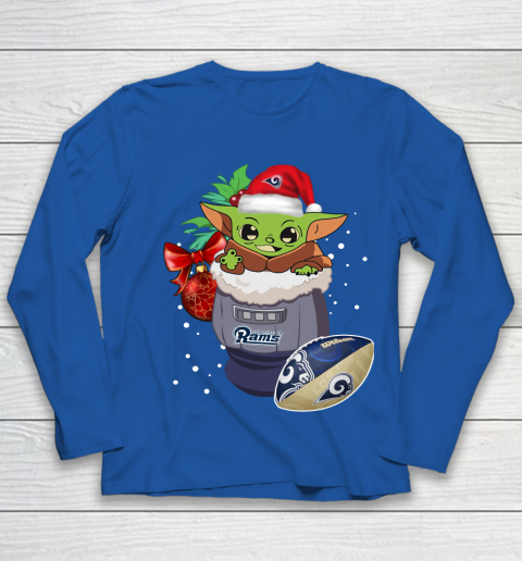 Los Angeles Rams Christmas Baby Yoda Star Wars Funny Happy NFL Youth Long Sleeve 9