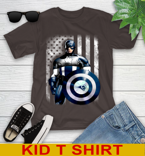 Los Angeles Rams NFL Football Captain America Marvel Avengers American Flag Shirt Youth T-Shirt 6