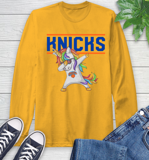 New York Knicks NBA Basketball Funny Unicorn Dabbing Sports Long Sleeve T-Shirt 3