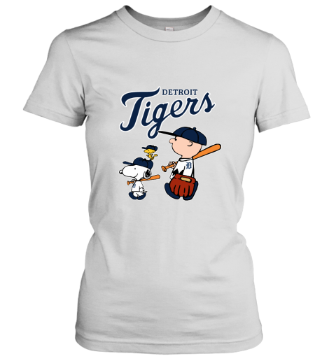 Detroit Tigers Let's Play Baseball Together Snoopy MLB Women's T-Shirt