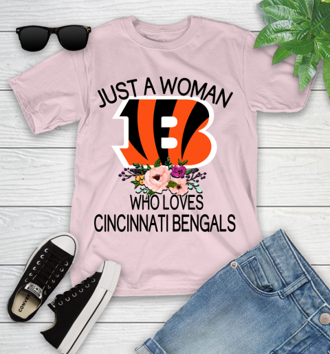 NFL Just A Woman Who Loves Cincinnati Bengals Football Sports Youth T-Shirt 7