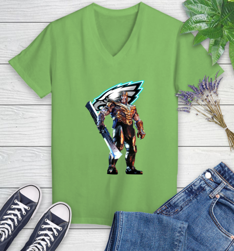 NFL Thanos Gauntlet Avengers Endgame Football Philadelphia Eagles Women's V-Neck T-Shirt 11