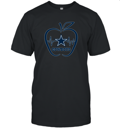 Apple Heartbeat Teacher Symbol Dallas Cowboys Unisex Jersey Tee