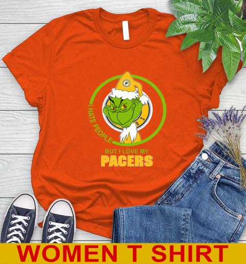 Indiana Pacers NBA Christmas Grinch I Hate People But I Love My Favorite Basketball Team Women's T-Shirt 4