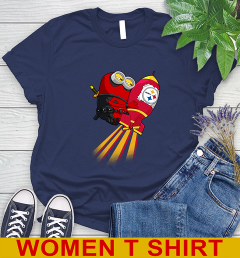 NFL Football Pittsburgh Steelers Deadpool Minion Marvel Shirt Women's T-Shirt 12