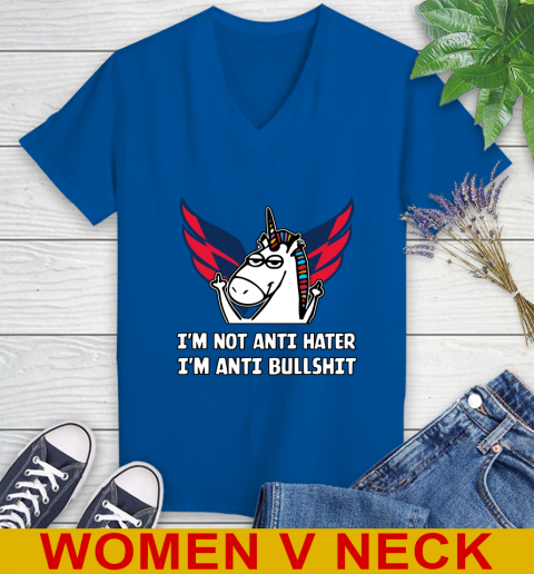 Washington Capitals NHL Hockey Unicorn I'm Not Anti Hater I'm Anti Bullshit Women's V-Neck T-Shirt 11