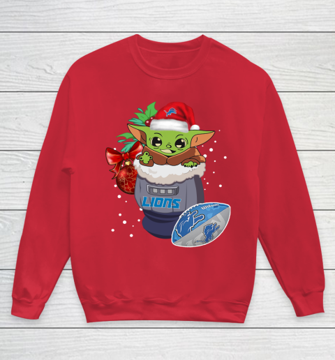 Detroit Lions Christmas Baby Yoda Star Wars Funny Happy NFL Youth Sweatshirt 9