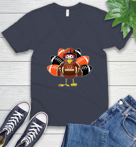 Cincinnati Bengals Turkey Thanksgiving Day V-Neck T-Shirt 9