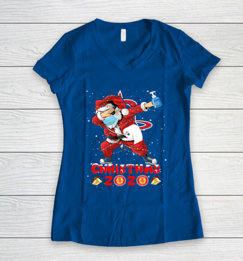 Houston Rockets Funny Santa Claus Dabbing Christmas 2020 NBA Women's V-Neck T-Shirt 7