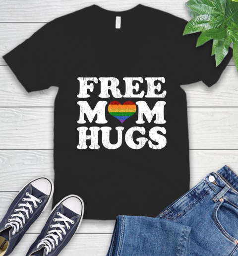 Nurse Shirt Vintage Free Mom hugs Rainbow heart shirt love LGBT pride T Shirt V-Neck T-Shirt
