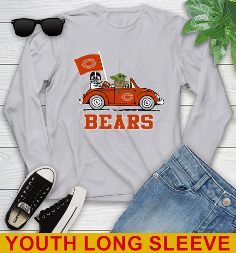 NFL Football Chicago Bears Darth Vader Baby Yoda Driving Star Wars Shirt Youth Long Sleeve 6