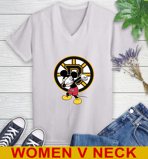 Boston Bruins NHL Hockey Dabbing Mickey Disney Sports Women's V-Neck T-Shirt