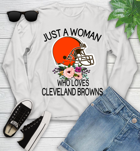 NFL Just A Woman Who Loves Cleveland Browns Football Sports Youth Long Sleeve