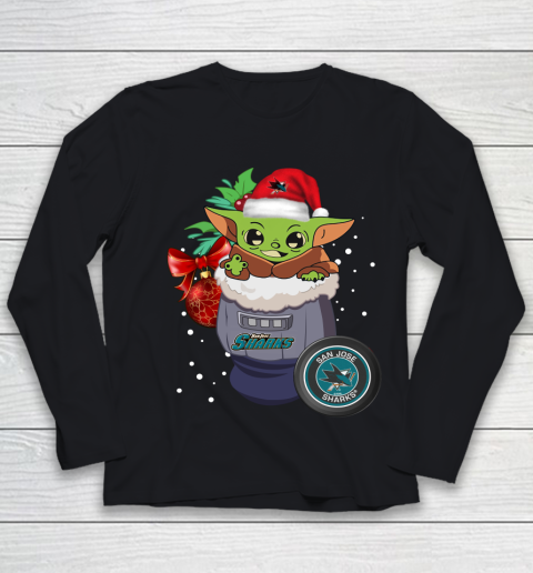 San Jose Sharks Christmas Baby Yoda Star Wars Funny Happy NHL Youth Long Sleeve