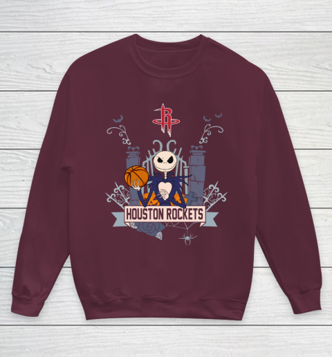 NBA Houston Rockets Basketball Jack Skellington Halloween Youth Sweatshirt 4