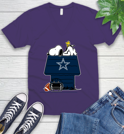 Dallas Cowboys NFL Football Snoopy Woodstock The Peanuts Movie V-Neck T-Shirt 10