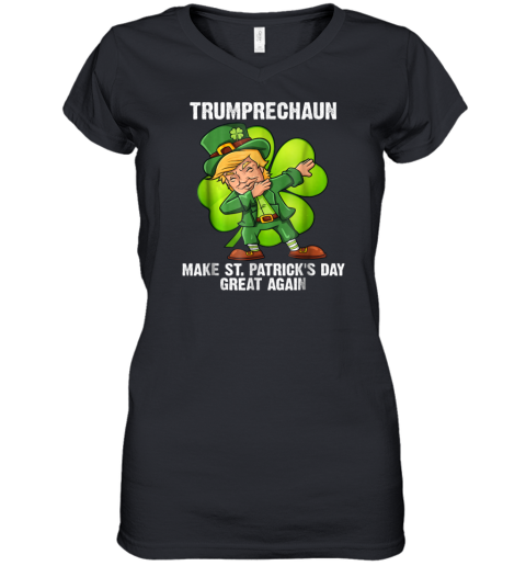 Dabbing Trumprechaun St Patricks Day Clover Funny T Women's V-Neck T-Shirt