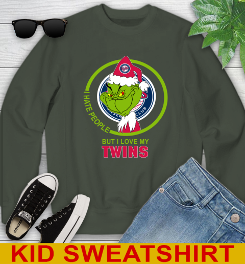 Minnesota Twins MLB Christmas Grinch I Hate People But I Love My Favorite Baseball Team Youth Sweatshirt 9