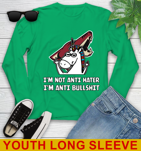 Arizona Coyotes NHL Hockey Unicorn I'm Not Anti Hater I'm Anti Bullshit Youth Long Sleeve 7